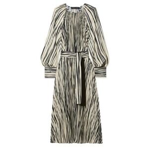 PROENZA SCHOULDER    BELTED PLEATED STRIPED MIDI  CREPE DRESS SIZE 10